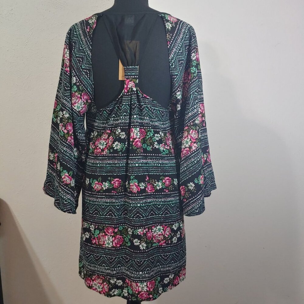 Paper Crane Bohemian Dark Floral Shift Dress Festival